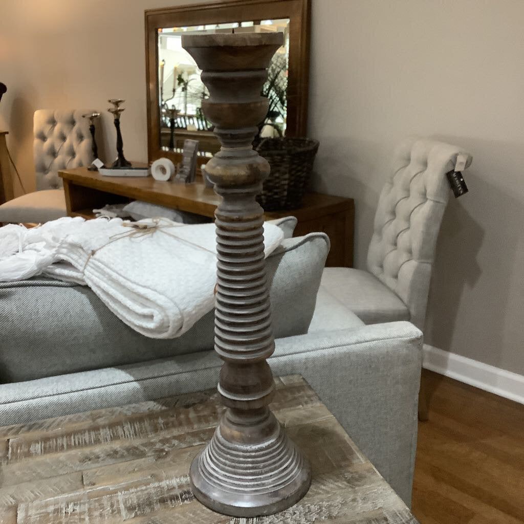 Medium Ribbed Wood Candleholder - Acosta's Home