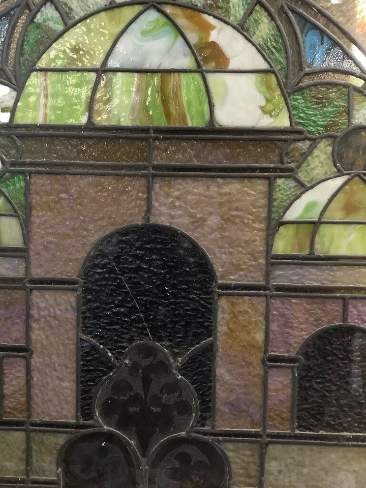 Antique Arched Stained Glass Window