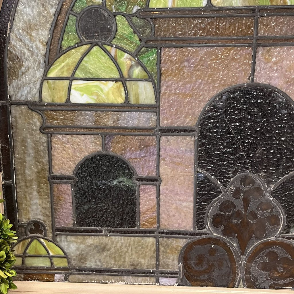 Antique Arched Stained Glass Window