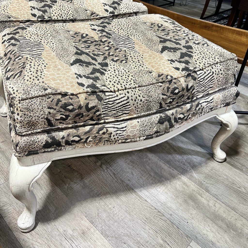 Custom Upholstered Animal Print Arm Chair with Accent Pillow and Ottoman