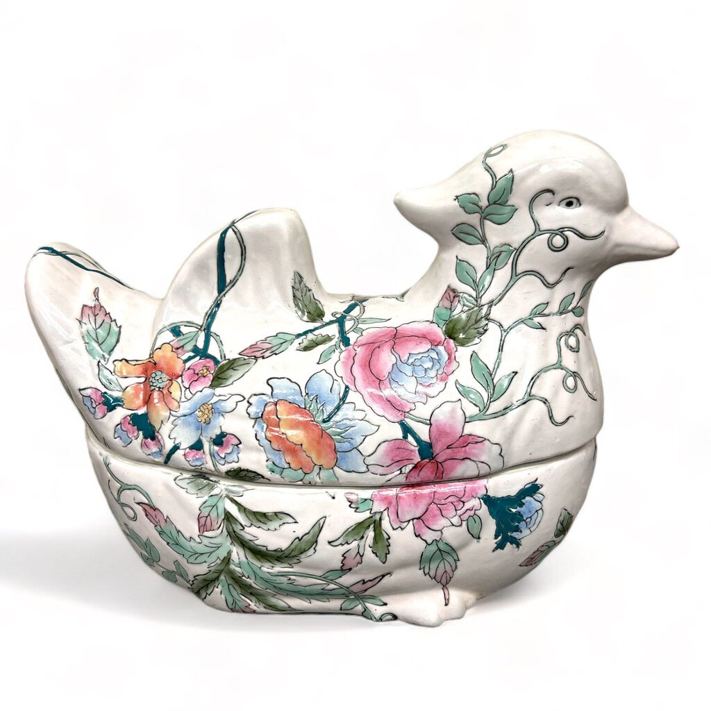 Antique Rose Medallion Duck Vase