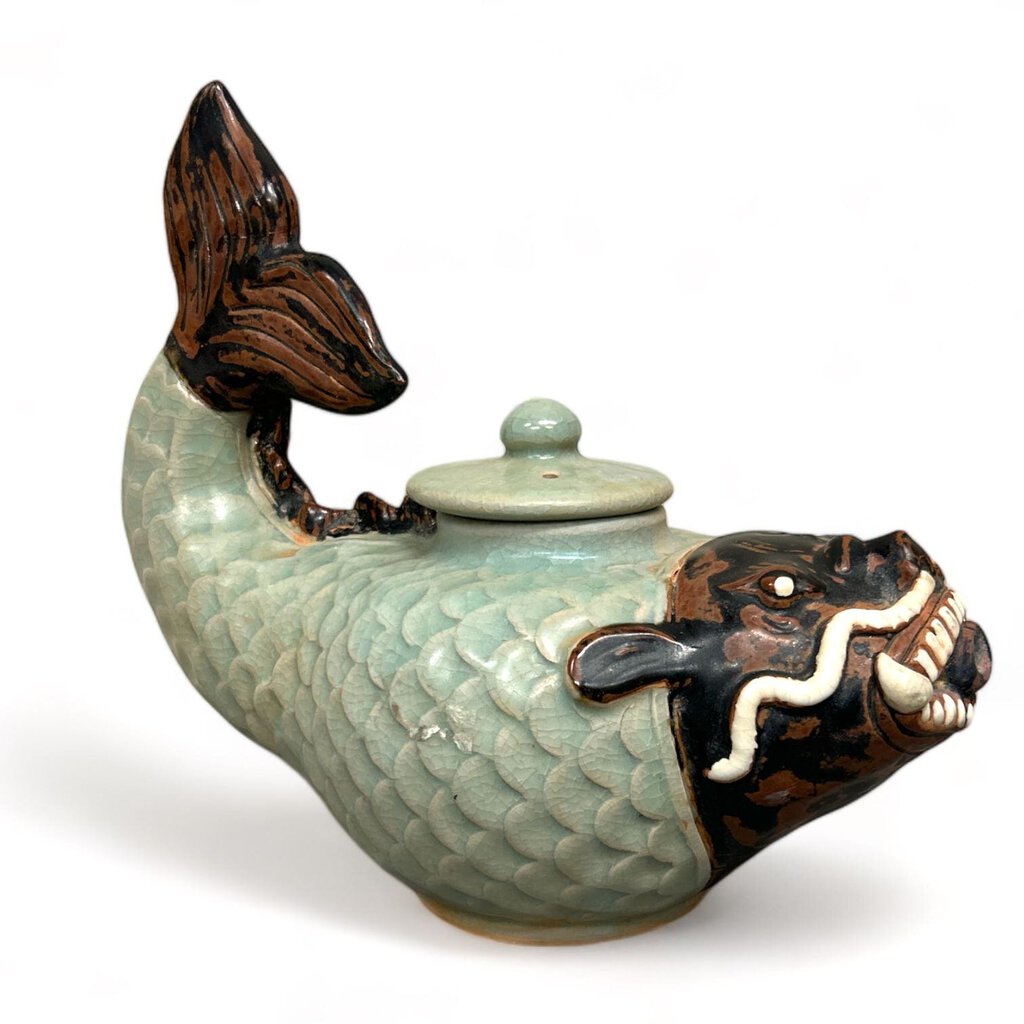 Antique Fish Shaped Teapot Asian Pottery