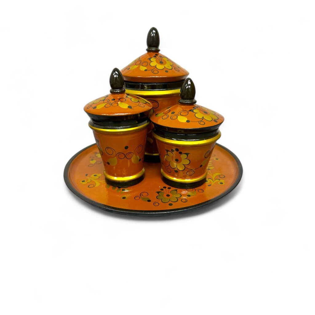 Russian Tray with 3 Lidded Containers