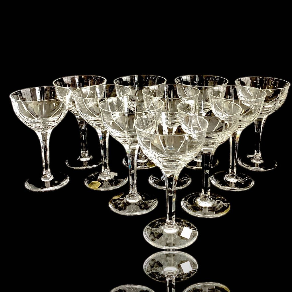 Set/12 "Atlantis" Champagne/Tall Sherbert Crystal Glasses