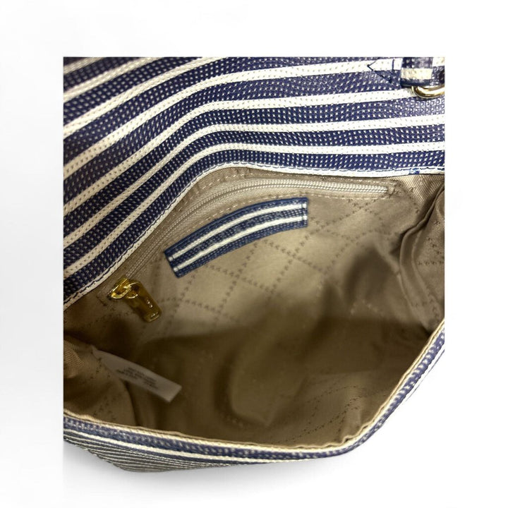 Heart Clasp Striped Handbag