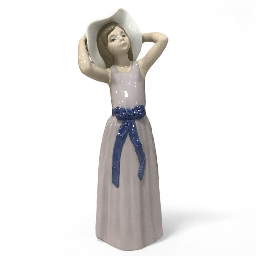 "Coy" Girl with Straw Hat Porcelain Figurine #5011
