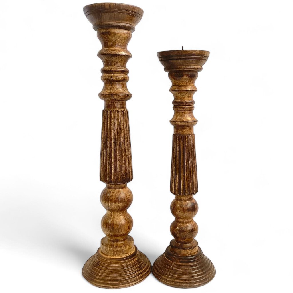 Set of 2 Oak Wood Candlesticks