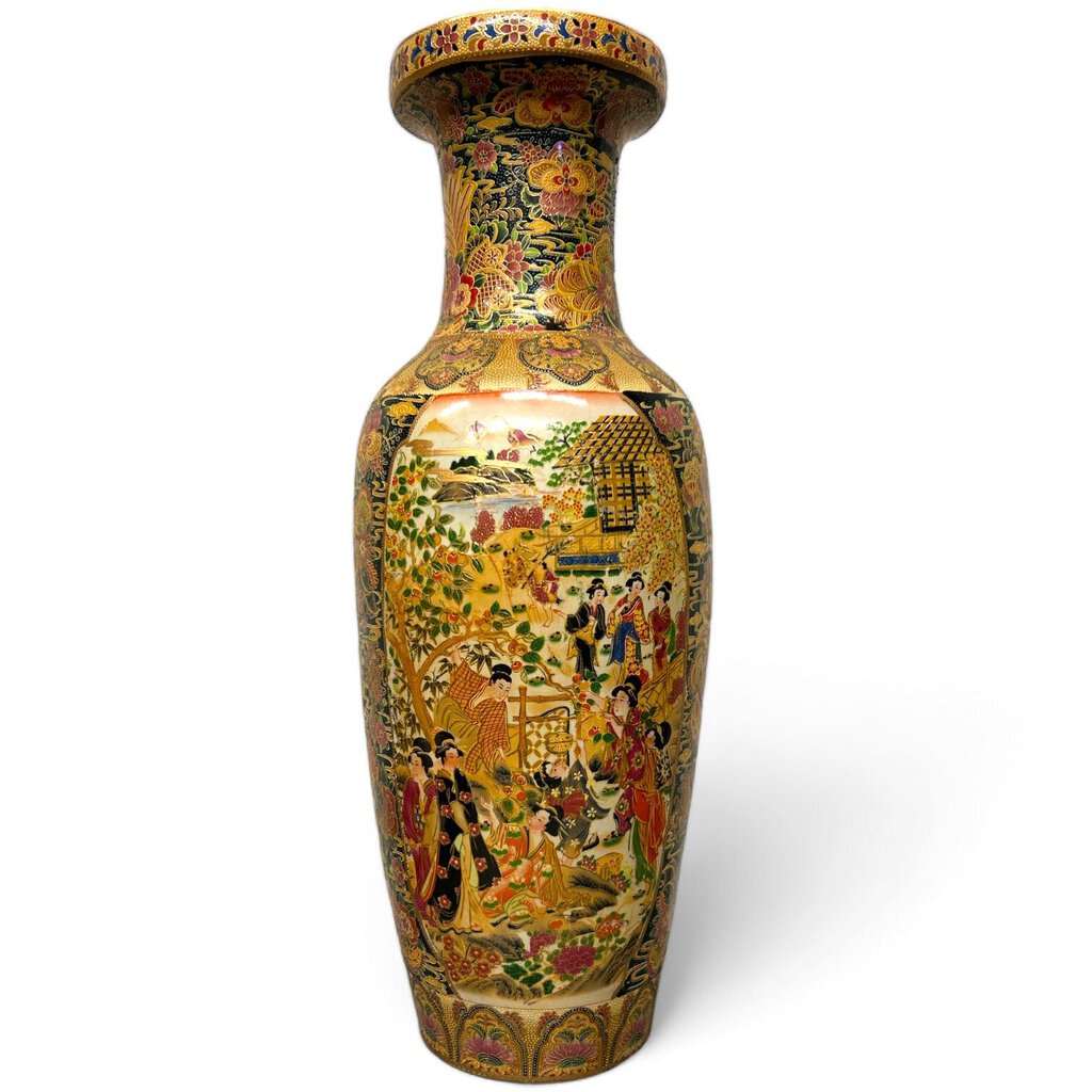 Japanese Hand Painted Gilt Accents Floor Vase