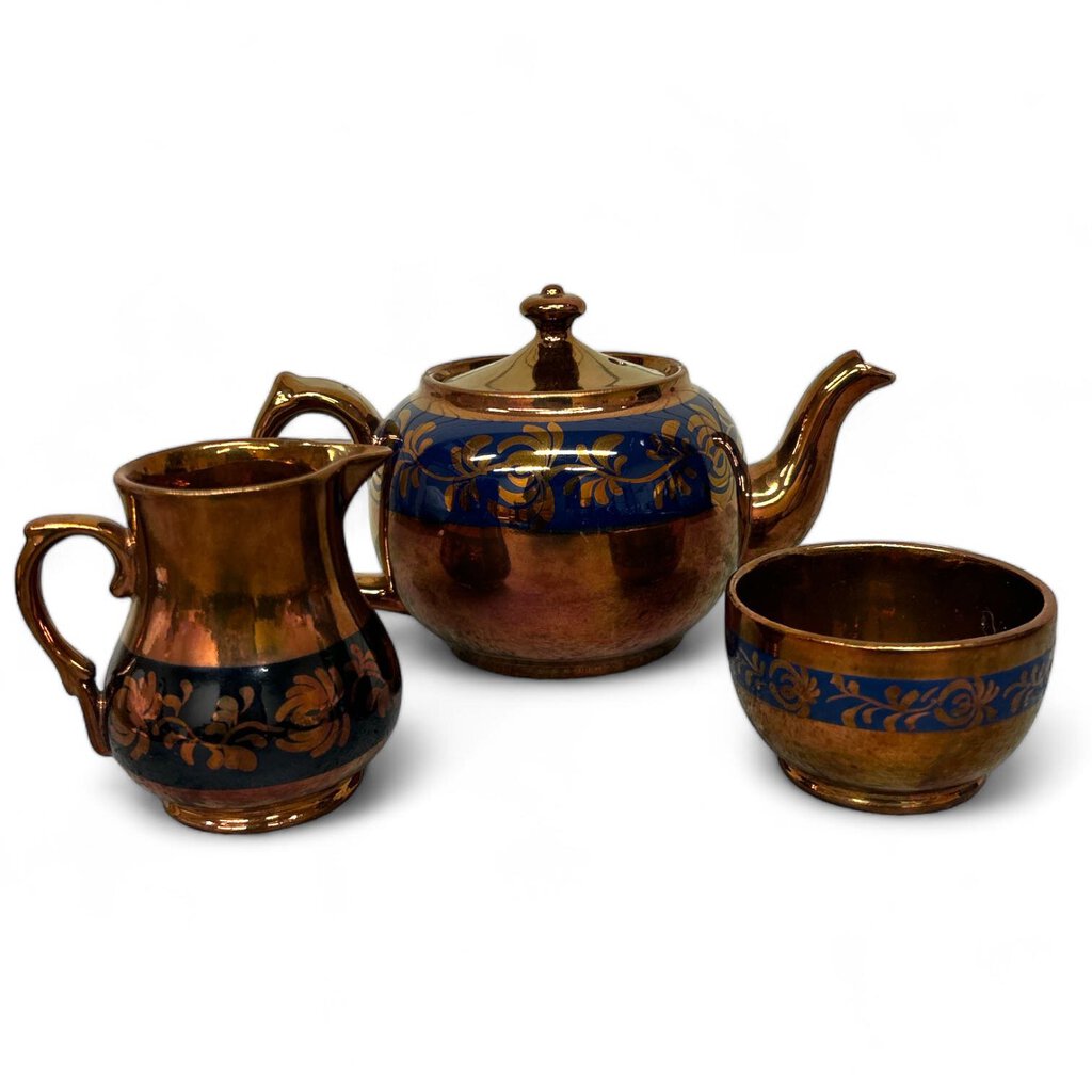 Antique Copper Lusterware Victorin Gibson Tea Set