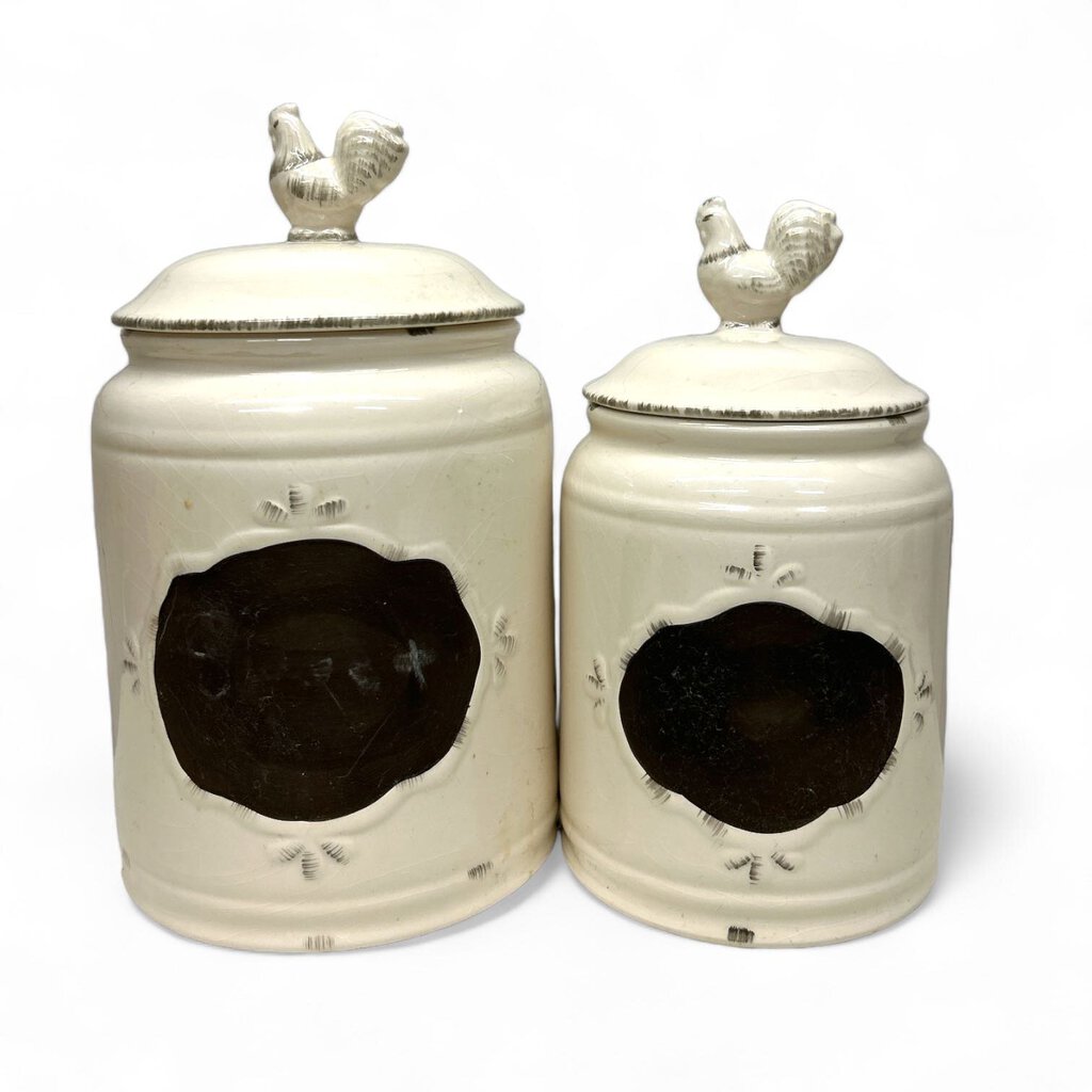 Pair of Rooster Lidded Canisters