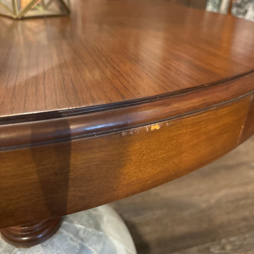 Round Wooden Cocktail Table with Mother of Pearl Accent