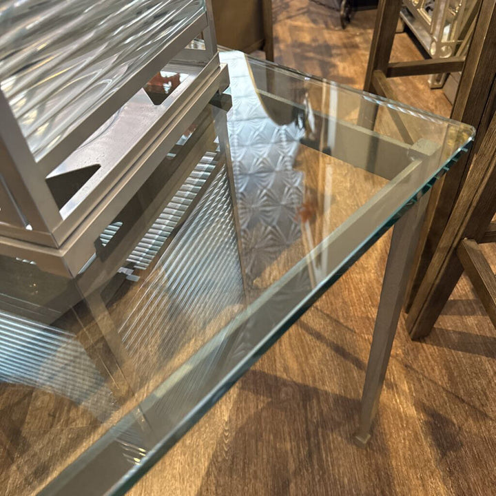 Glass Top End Table with Iron Base