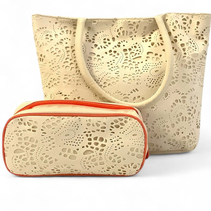 Nylon/Suede Cutout PatternTote Bag