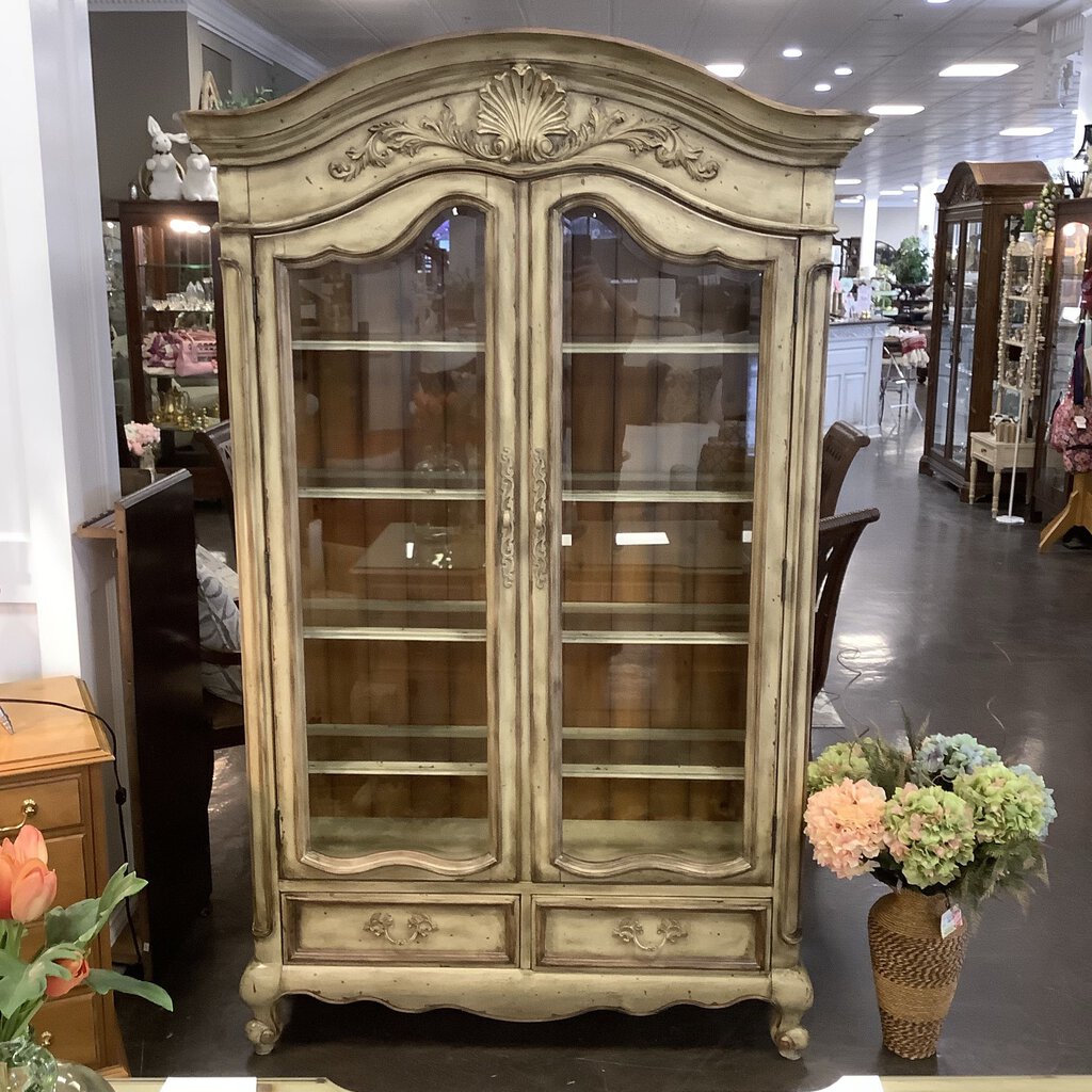 Orig Price $1500 - French Provincial Glass Door Bookcase w/ Storage