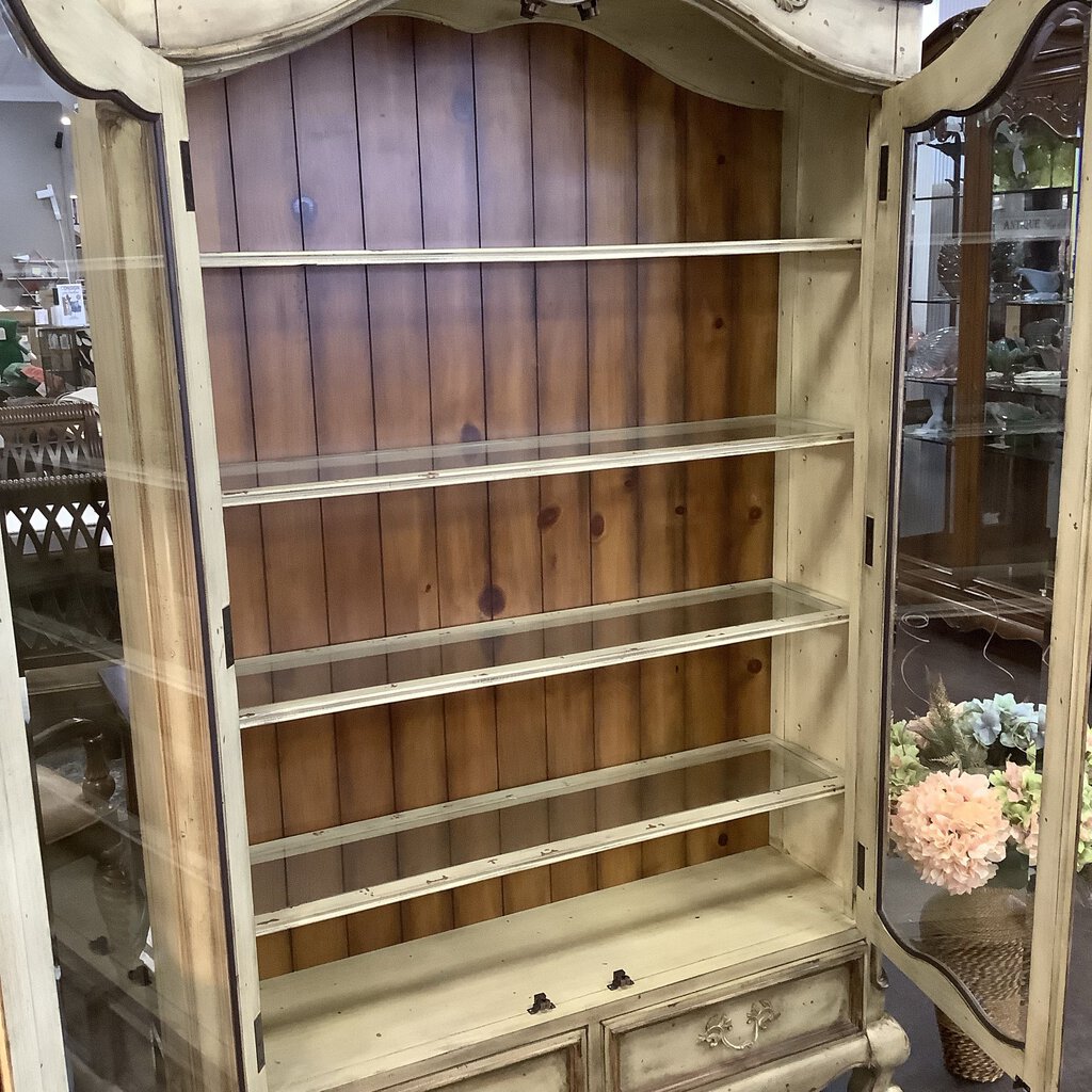 Orig Price $1500 - French Provincial Glass Door Bookcase w/ Storage