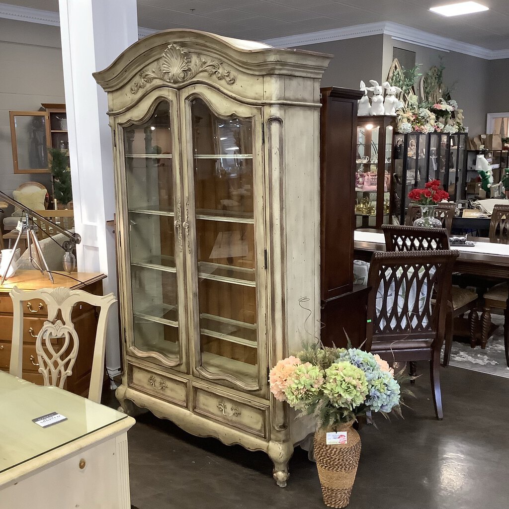 Orig Price $1500 - French Provincial Glass Door Bookcase w/ Storage