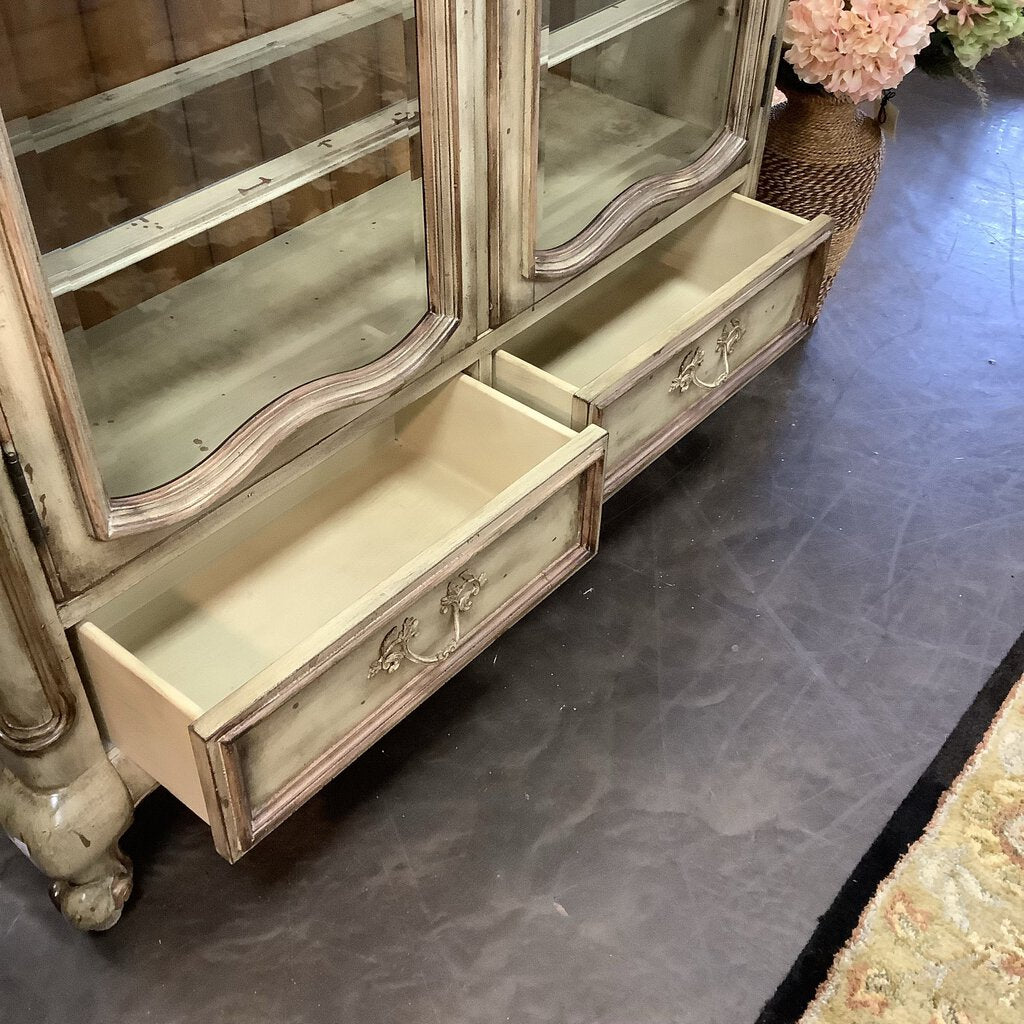 Orig Price $1500 - French Provincial Glass Door Bookcase w/ Storage