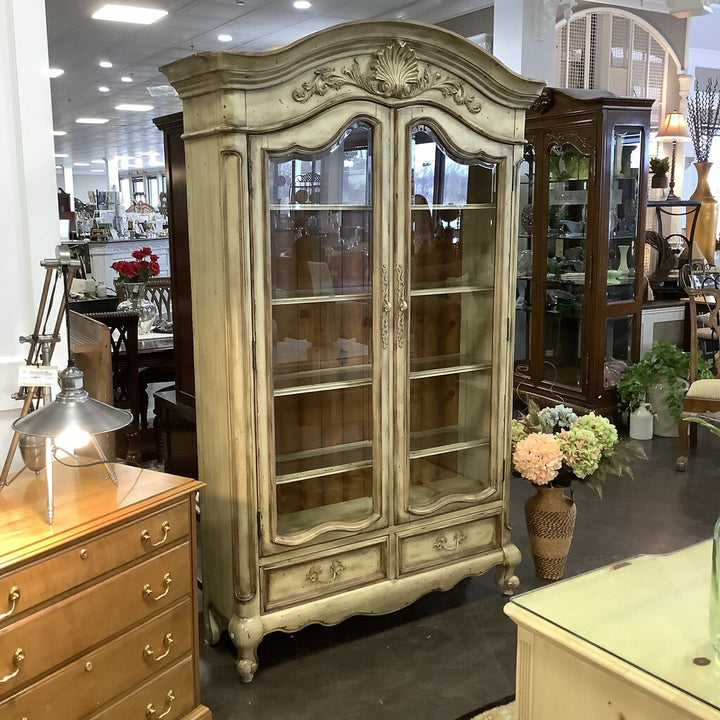 Orig Price $1500 - French Provincial Glass Door Bookcase w/ Storage