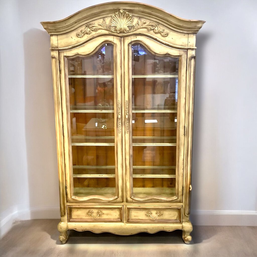 Orig Price $1500 - French Provincial Glass Door Bookcase w/ Storage