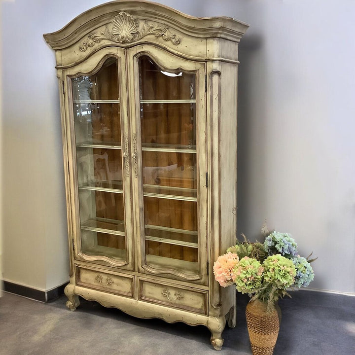 Orig Price $1500 - French Provincial Glass Door Bookcase w/ Storage