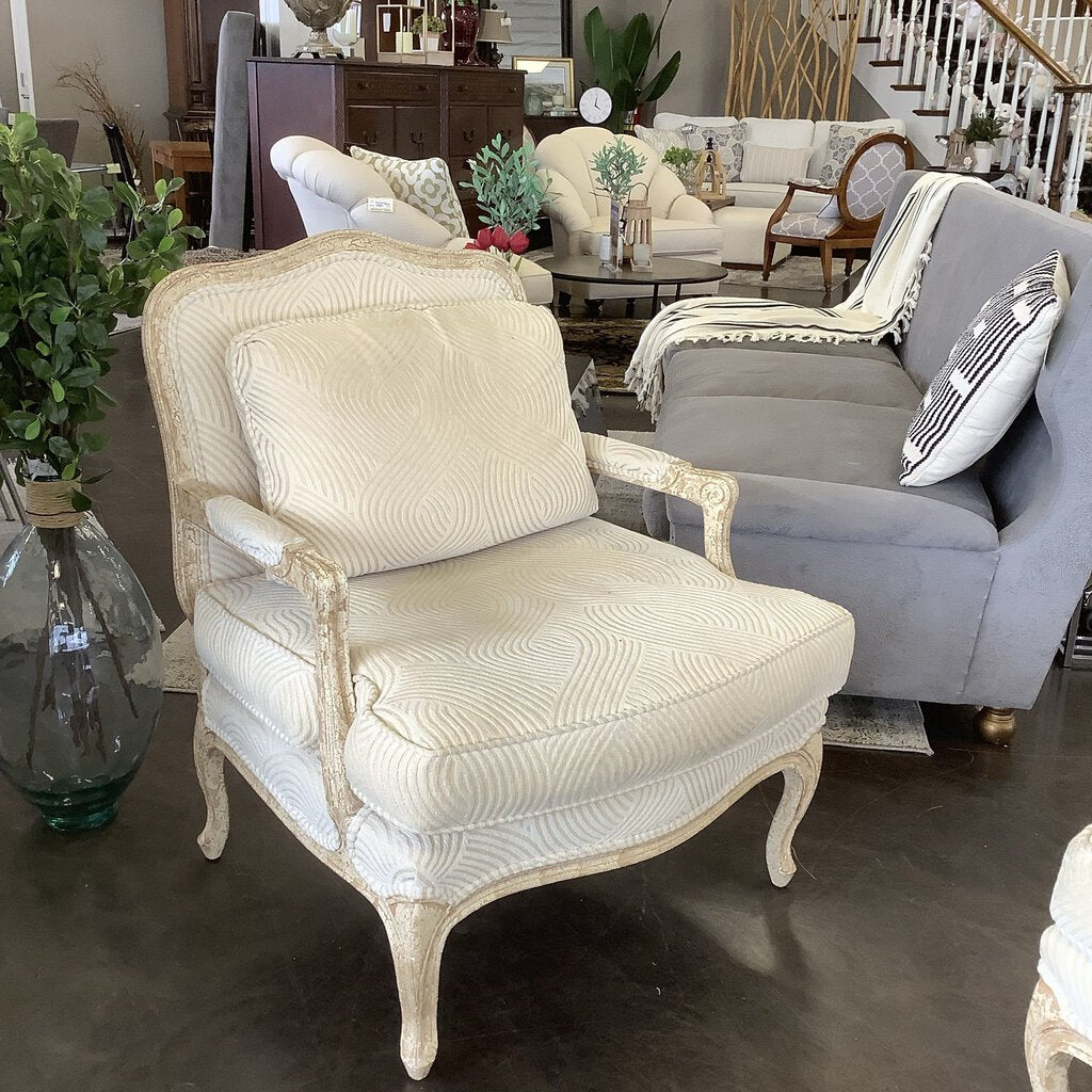 Bergere Chair w/ Antiqued Wood Frame