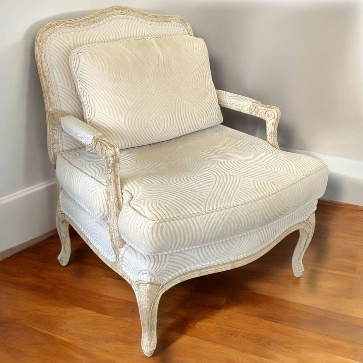 Bergere Chair w/ Antiqued Wood Frame