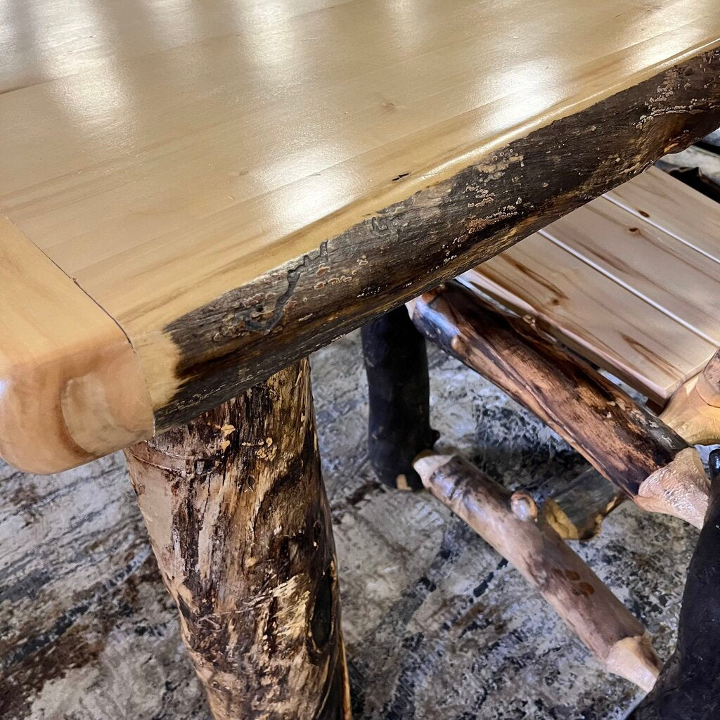 Orig PRICE $3180 - Log Dining table w/ Bench & 4 Chairs