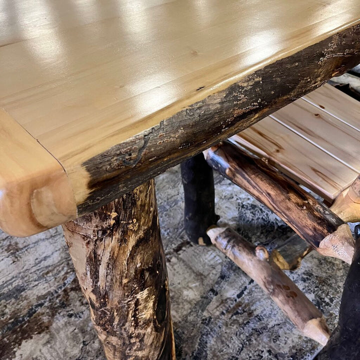 Orig PRICE $3180 - Log Dining table w/ Bench & 4 Chairs