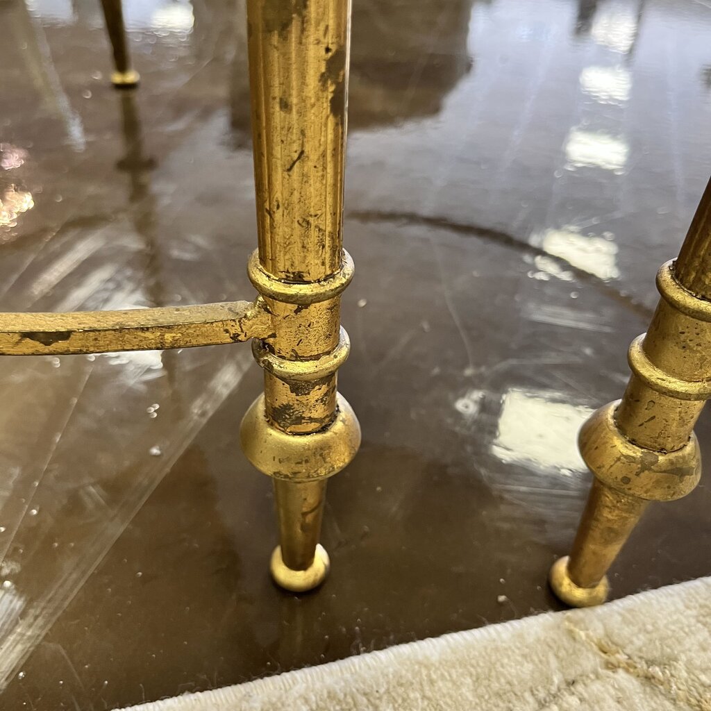 Orig. Price $1840 - Pair Of Demilune End Tables w Marble Tops