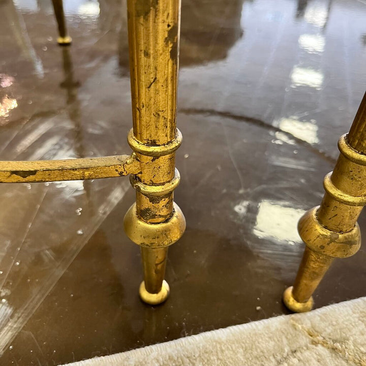 Orig. Price $1840 - Pair Of Demilune End Tables w Marble Tops