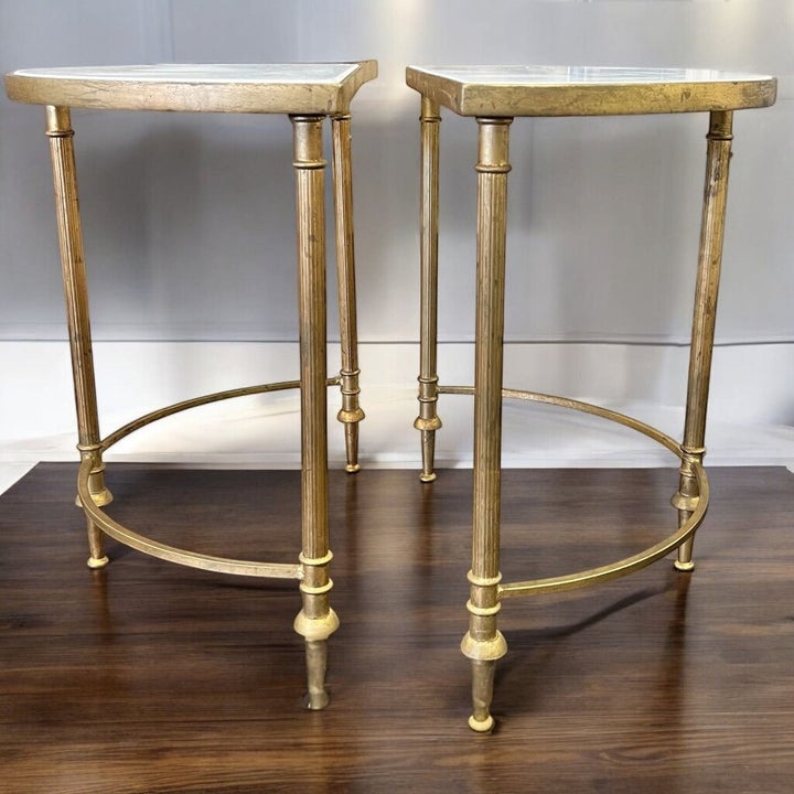 Orig. Price $1840 - Pair Of Demilune End Tables w Marble Tops