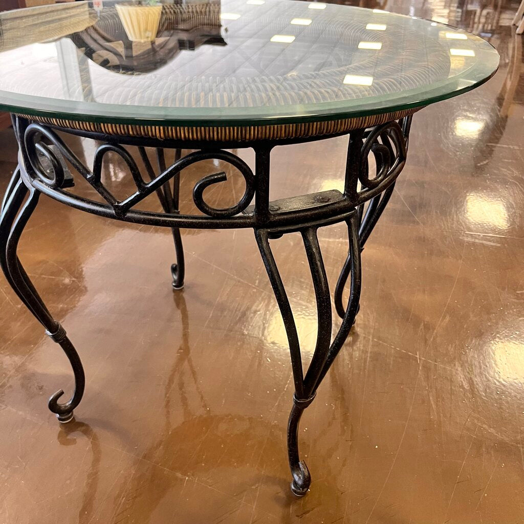 Wrought Iron End Table W/ Glass