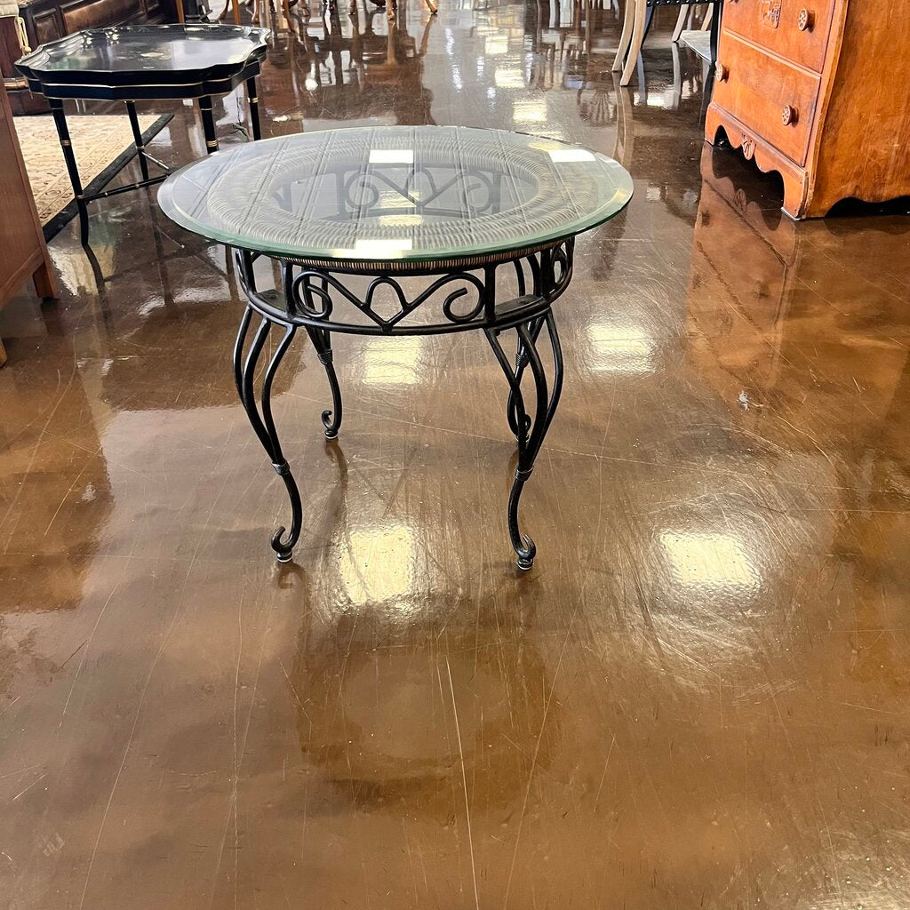 Wrought Iron End Table W/ Glass