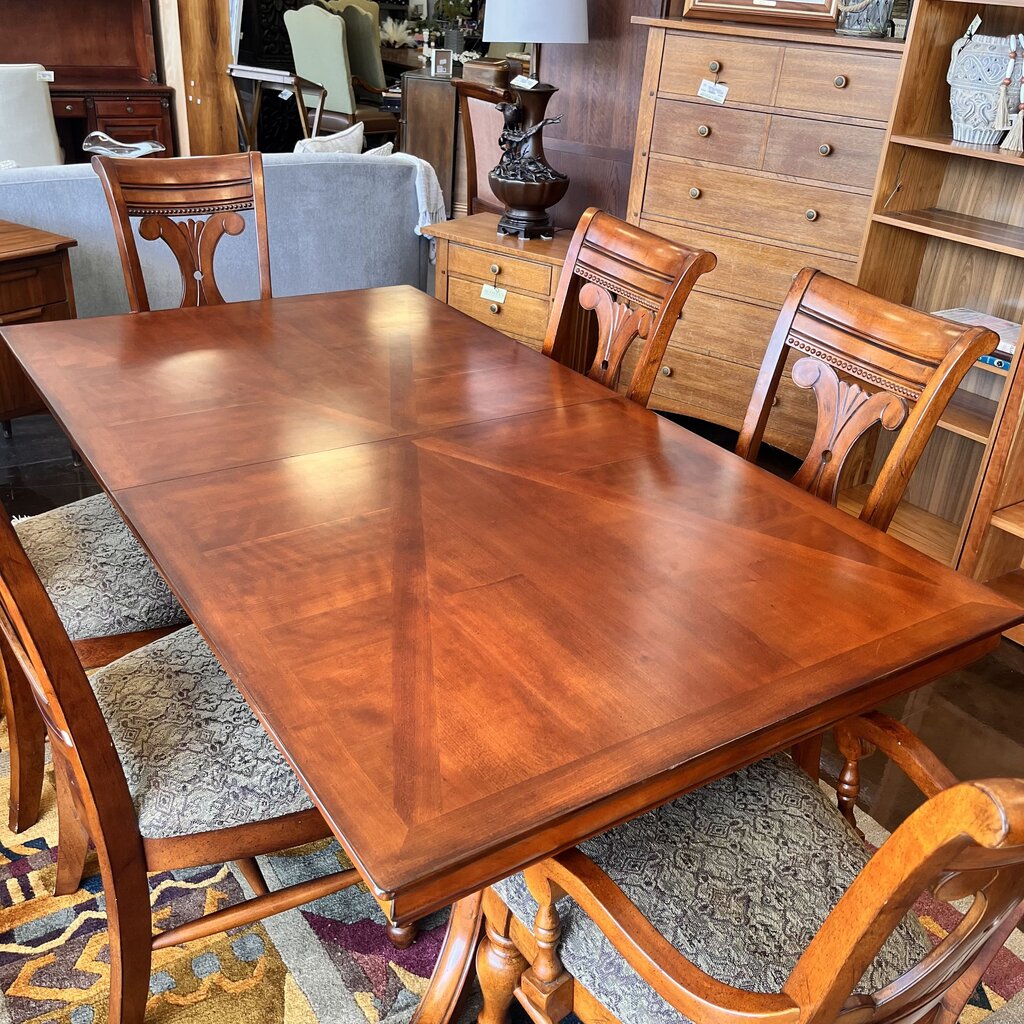 Dining Table w/ 6 Chairs, Leaf, & Pad