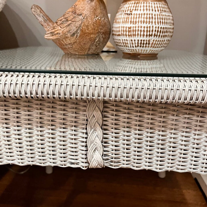 Wicker End table w/ Glass Top