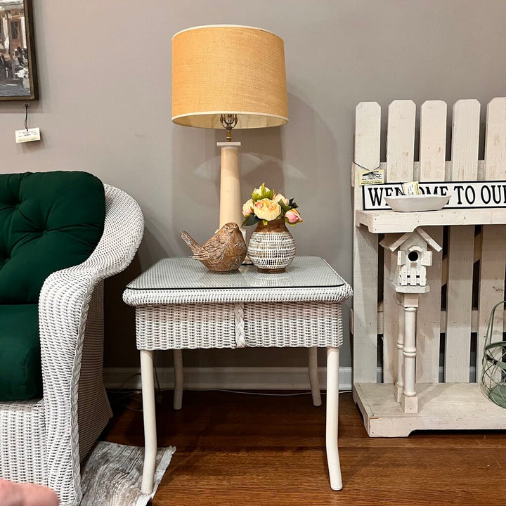 Wicker End table w/ Glass Top