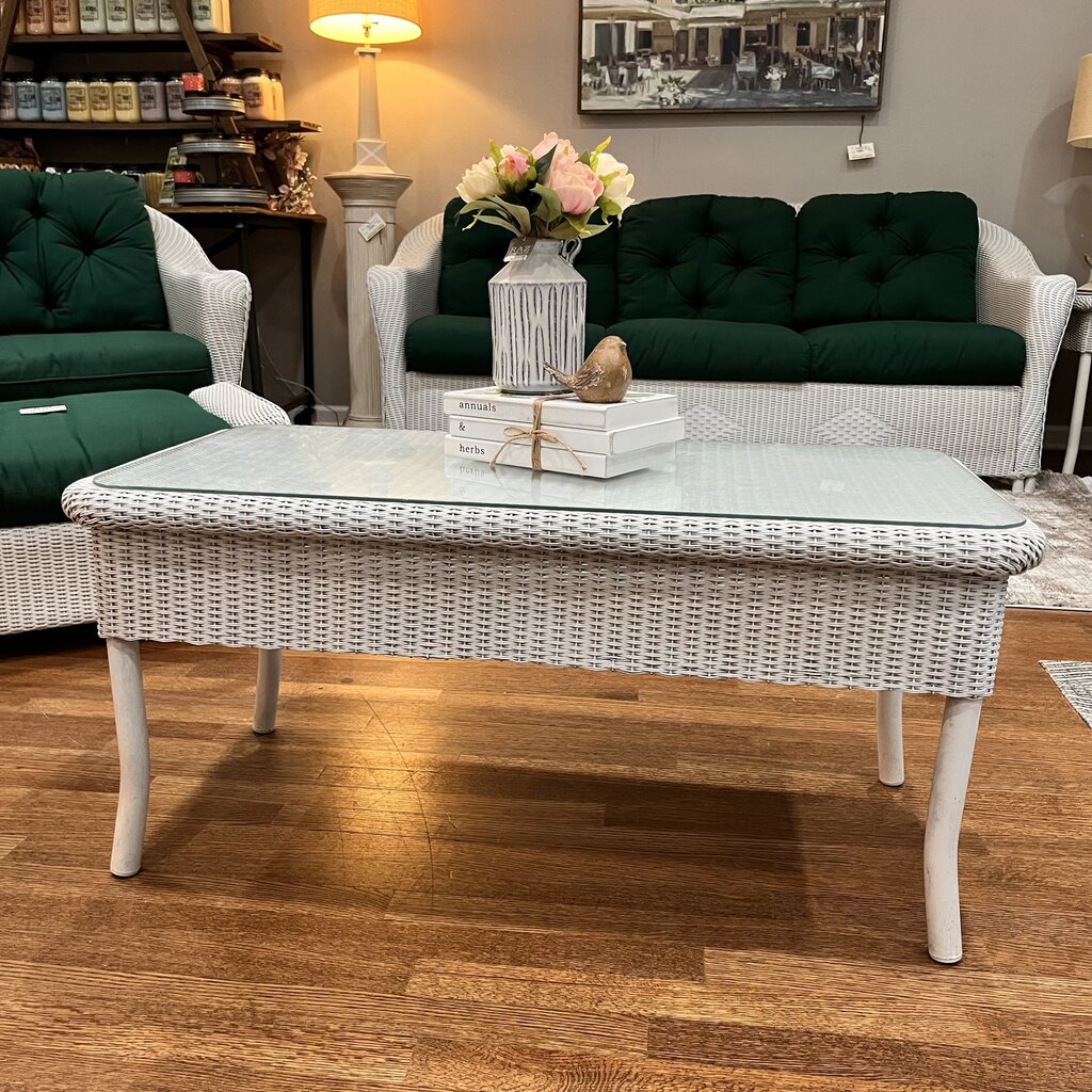 Orig Price $1022 - Wicker Cocktail Table w/ Glass Top