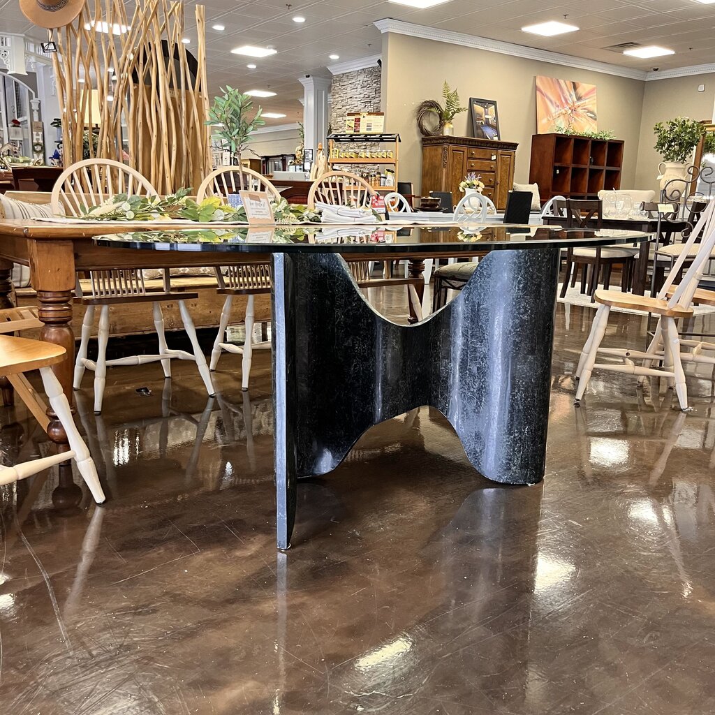 Orig Price $4000 - Oval Glass Dining Table with Marble Base
