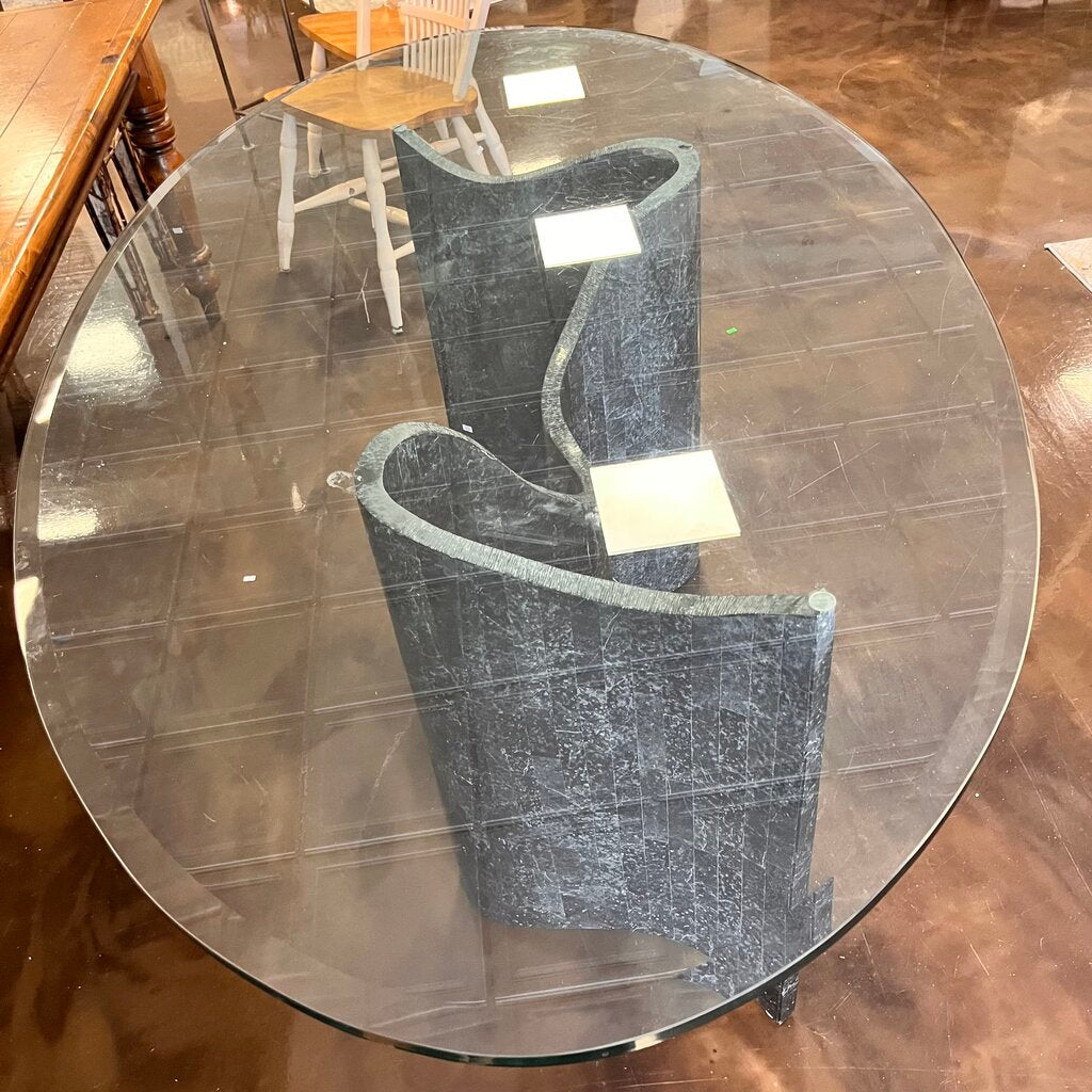 Orig Price $4000 - Oval Glass Dining Table with Marble Base