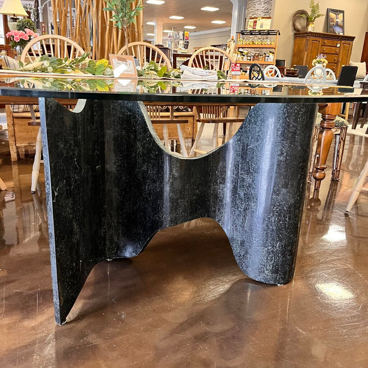Orig Price $4000 - Oval Glass Dining Table with Marble Base