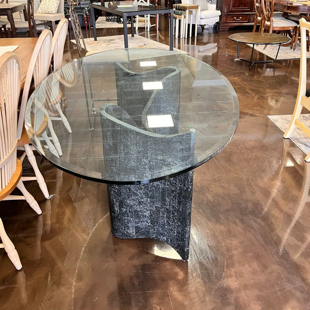 Orig Price $4000 - Oval Glass Dining Table with Marble Base