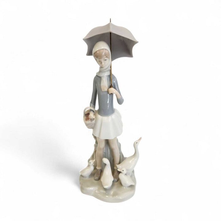 "Girl with Umbrella and Geese"