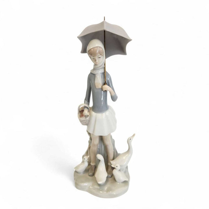 "Girl with Umbrella and Geese"