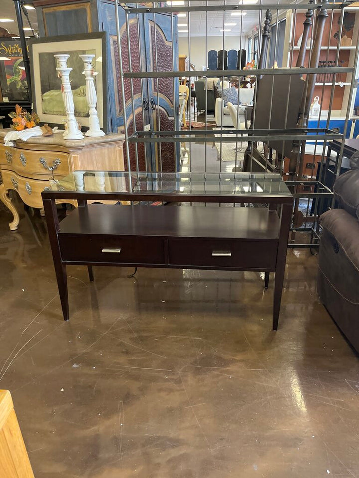 Orig Price $700 - Console w/ Glass Top & 2 Drawers