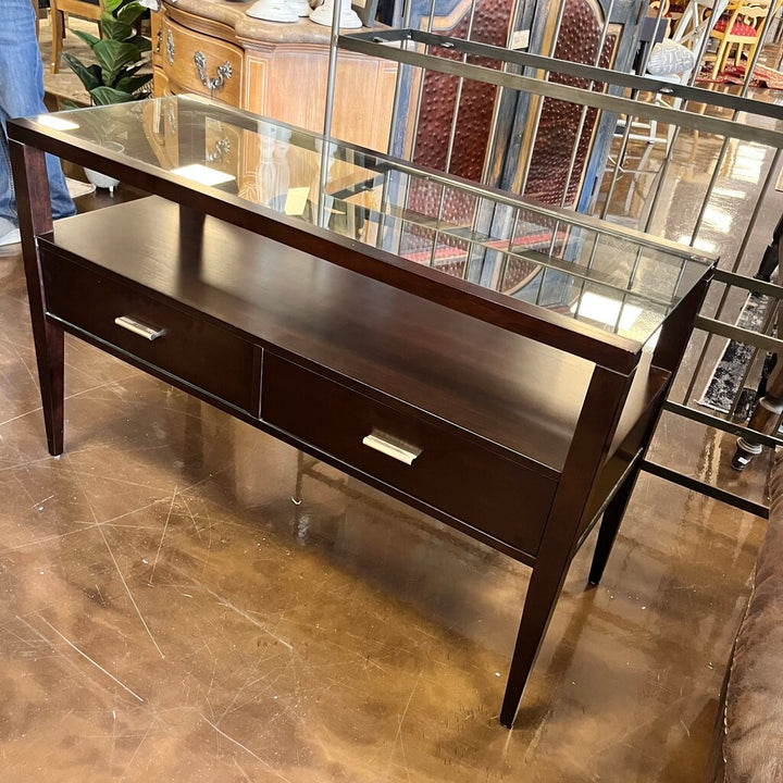 Orig Price $700 - Console w/ Glass Top & 2 Drawers