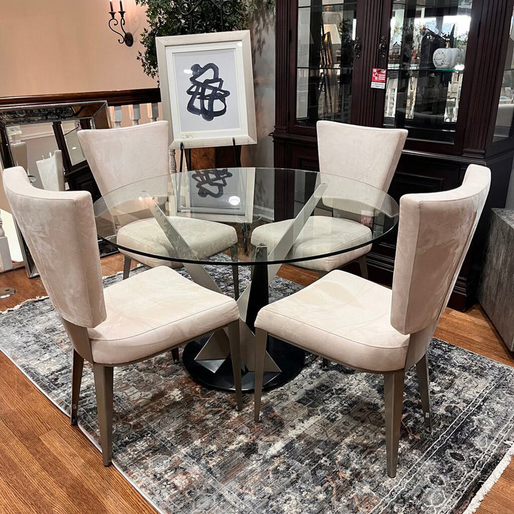 Orig Price $5000 - Modern Glass Dining Table w/ 4 Chairs