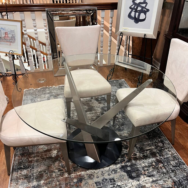 Orig Price $5000 - Modern Glass Dining Table w/ 4 Chairs