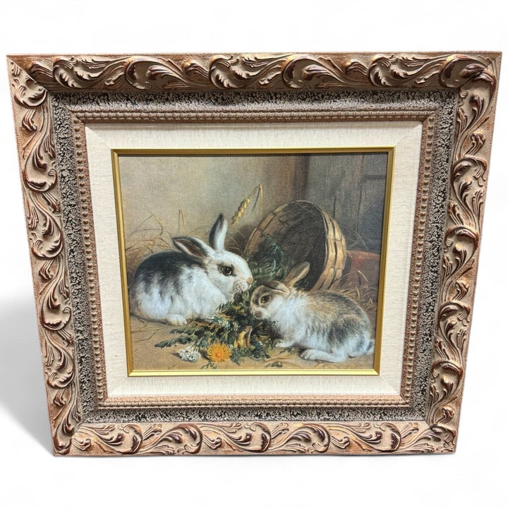 "Bunnies Meal II" Framed Oil Painting by Alfred Barber