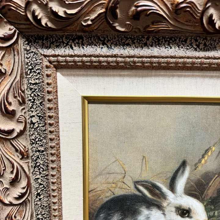 "Bunnies Meal II" Framed Oil Painting by Alfred Barber