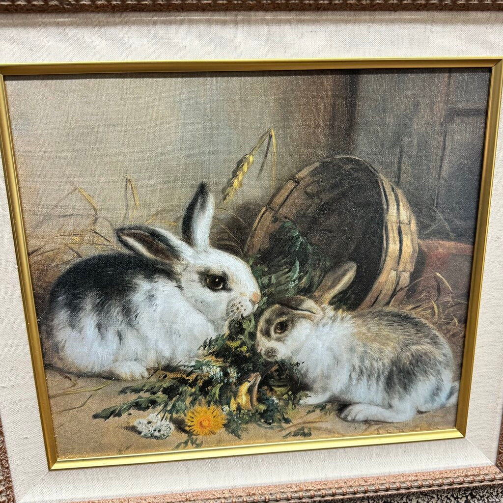 "Bunnies Meal II" Framed Oil Painting by Alfred Barber